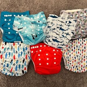 7 Beach Theme reusable Cloth Diaper Covers + Inserts